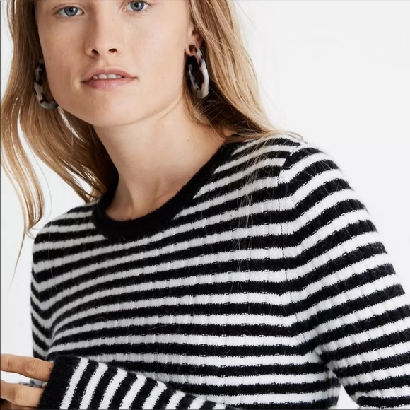 Madewell Black/White Striped Colette Leamore Wool/Alpaca Blend Sweater - Picture 2 of 11